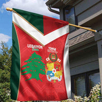 Rugby Tonga and Lebanon Garden Flag Mate Maa Tonga Cedars Together