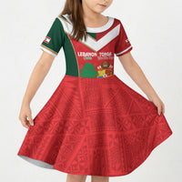 Custom Rugby Tonga and Lebanon Kid Short Sleeve Dress Mate Maa Tonga Cedars Together