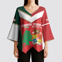 Custom Rugby Tonga and Lebanon Kimono Sleeve Blouse Mate Maa Tonga Cedars Together