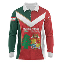 Custom Rugby Tonga and Lebanon Long Sleeve Polo Shirt Mate Maa Tonga Cedars Together