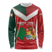 Custom Rugby Tonga and Lebanon Long Sleeve Shirt Mate Maa Tonga Cedars Together