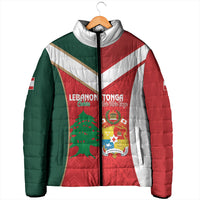 Custom Rugby Tonga and Lebanon Padded Jacket Mate Maa Tonga Cedars Together