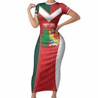 Custom Rugby Tonga and Lebanon Short Sleeve Bodycon Dress Mate Maa Tonga Cedars Together