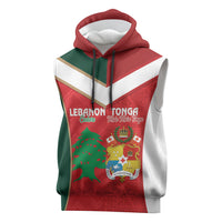 Custom Rugby Tonga and Lebanon Sleeveless Hoodie Mate Maa Tonga Cedars Together