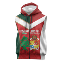 Custom Rugby Tonga and Lebanon Sleeveless Zip Hoodie Mate Maa Tonga Cedars Together