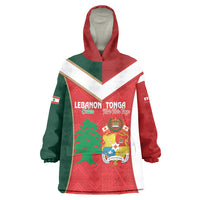 Custom Rugby Tonga and Lebanon Wearable Blanket Hoodie Mate Maa Tonga Cedars Together