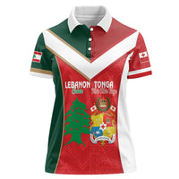 Custom Rugby Tonga and Lebanon Women Polo Shirt Mate Maa Tonga Cedars Together