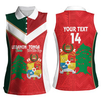 Custom Rugby Tonga and Lebanon Women Sleeveless Polo Shirt Mate Maa Tonga Cedars Together