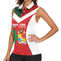 Custom Rugby Tonga and Lebanon Women Sleeveless Polo Shirt Mate Maa Tonga Cedars Together