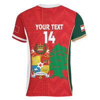 Custom Rugby Tonga and Lebanon Women V-Neck T-Shirt Mate Maa Tonga Cedars Together