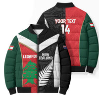 Custom Rugby New Zealand and Lebanon Bomber Puffer Jacket All Black Cedars Together