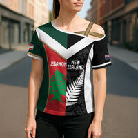 Custom Rugby New Zealand and Lebanon Cross Shoulder Shirt All Black Cedars Together