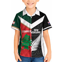 Custom Rugby New Zealand and Lebanon Kid Hawaiian Shirt All Black Cedars Together