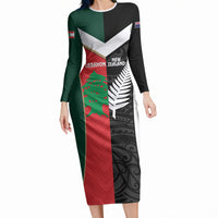 Custom Rugby New Zealand and Lebanon Long Sleeve Bodycon Dress All Black Cedars Together