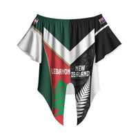 Custom Rugby New Zealand and Lebanon Off Shoulder Wrap Waist Top All Black Cedars Together