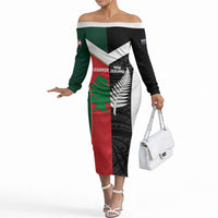 Custom Rugby New Zealand and Lebanon Off The Shoulder Long Sleeve Dress All Black Cedars Together