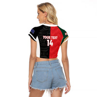Custom Rugby New Zealand and Lebanon Raglan Cropped T Shirt All Black Cedars Together