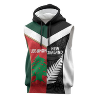 Custom Rugby New Zealand and Lebanon Sleeveless Hoodie All Black Cedars Together