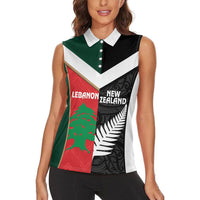 Custom Rugby New Zealand and Lebanon Women Sleeveless Polo Shirt All Black Cedars Together