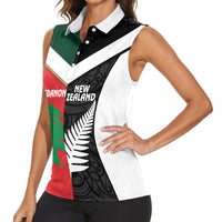 Custom Rugby New Zealand and Lebanon Women Sleeveless Polo Shirt All Black Cedars Together