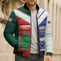 Custom Rugby Samoa and Lebanon Bomber Puffer Jacket Toa Samoa Cedars Together