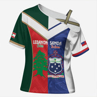 Custom Rugby Samoa and Lebanon Cross Shoulder Shirt Toa Samoa Cedars Together