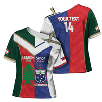 Custom Rugby Samoa and Lebanon Cross Shoulder Shirt Toa Samoa Cedars Together