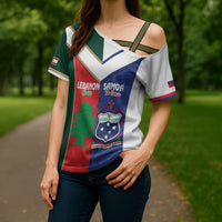 Custom Rugby Samoa and Lebanon Cross Shoulder Shirt Toa Samoa Cedars Together