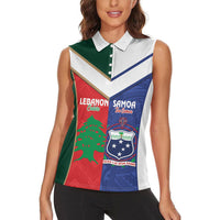 Custom Rugby Samoa and Lebanon Women Sleeveless Polo Shirt Toa Samoa Cedars Together