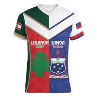 Custom Rugby Samoa and Lebanon Women V-Neck T-Shirt Toa Samoa Cedars Together
