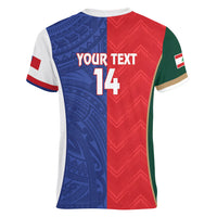Custom Rugby Samoa and Lebanon Women V-Neck T-Shirt Toa Samoa Cedars Together