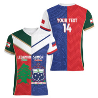 Custom Rugby Samoa and Lebanon Women V-Neck T-Shirt Toa Samoa Cedars Together
