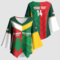 Custom Rugby Australia and Lebanon Kimono Sleeve Blouse Aussie Kangaroos Cedars Together