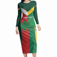 Custom Rugby Australia and Lebanon Long Sleeve Bodycon Dress Aussie Kangaroos Cedars Together