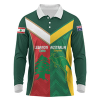 Custom Rugby Australia and Lebanon Long Sleeve Polo Shirt Aussie Kangaroos Cedars Together