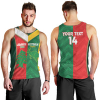 Custom Rugby Australia and Lebanon Men Tank Top Aussie Kangaroos Cedars Together
