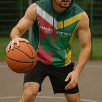 Custom Rugby Australia and Lebanon Sleeveless Hoodie Aussie Kangaroos Cedars Together