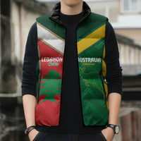 Custom Rugby Australia and Lebanon Sleeveless Puffer Jacket Aussie Kangaroos Cedars Together