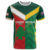Custom Rugby Australia and Lebanon T Shirt Aussie Kangaroos Cedars Together