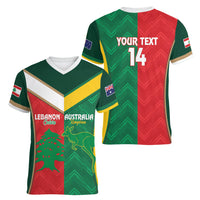Custom Rugby Australia and Lebanon Women V-Neck T-Shirt Aussie Kangaroos Cedars Together