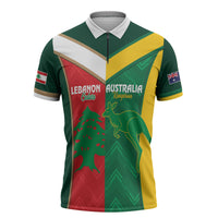 Custom Rugby Australia and Lebanon Zipper Polo Shirt Aussie Kangaroos Cedars Together