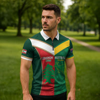 Custom Rugby Australia and Lebanon Zipper Polo Shirt Aussie Kangaroos Cedars Together