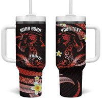 Personalised Tahiti Bora Bora Tumbler With Handle Manta Rays With Polynesian Plumeria - Wonder Print Shop
