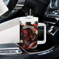 Personalised Tahiti Bora Bora Tumbler With Handle Manta Rays With Polynesian Plumeria - Wonder Print Shop