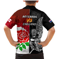 New Zealand And England Rugby Family Matching Mermaid Dress and Hawaiian Shirt 2023 World Cup All Black Combine Red Roses - Wonder Print Shop