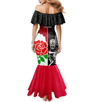 New Zealand And England Rugby Family Matching Mermaid Dress and Hawaiian Shirt 2023 World Cup All Black Combine Red Roses - Wonder Print Shop