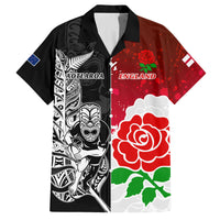 New Zealand And England Rugby Family Matching Off Shoulder Maxi Dress and Hawaiian Shirt 2023 World Cup All Black Combine Red Roses - Wonder Print Shop