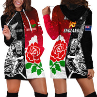 New Zealand And England Rugby Hoodie Dress 2023 World Cup All Black Combine Red Roses - Wonder Print Shop