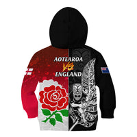 New Zealand And England Rugby Kid Hoodie 2023 World Cup All Black Combine Red Roses - Wonder Print Shop