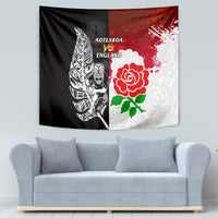 New Zealand And England Rugby Tapestry 2023 World Cup All Black Combine Red Roses - Wonder Print Shop